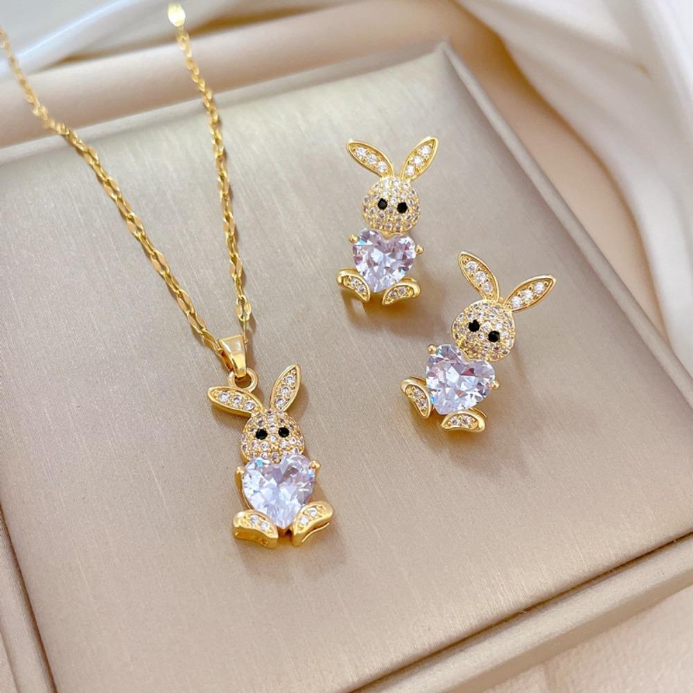 Modisches Elegantes Leichtluxuriöses Vollzirkon Exquisites Elementstil Kupfer Mikro-Inlay Ohrringe Halsketten Set