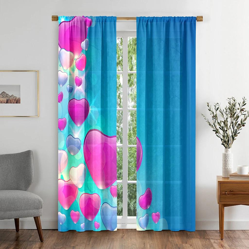 New Cheap Pink Love Heart Pattern Curtain Baloon Blue High Shading Curtain for Living Room Bedroom Window Home Decoration 2Pcs