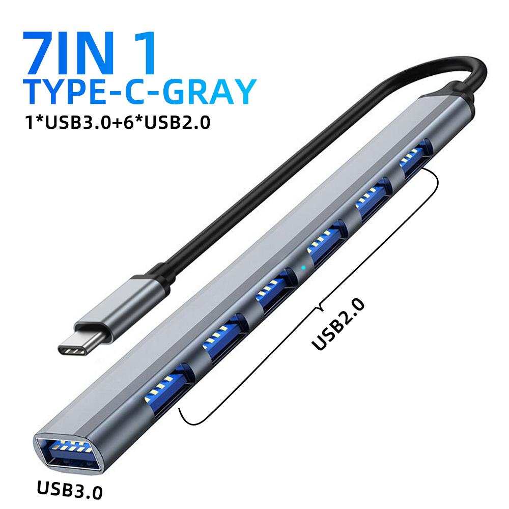 C típusú USB hub 7 port USB 3.0 2.0 elosztó USB C elosztó dokkoló állomás nagy sebességű 5 Gbps elosztó adapter laptop PC-hez, merevlemezes egér billentyűzet
