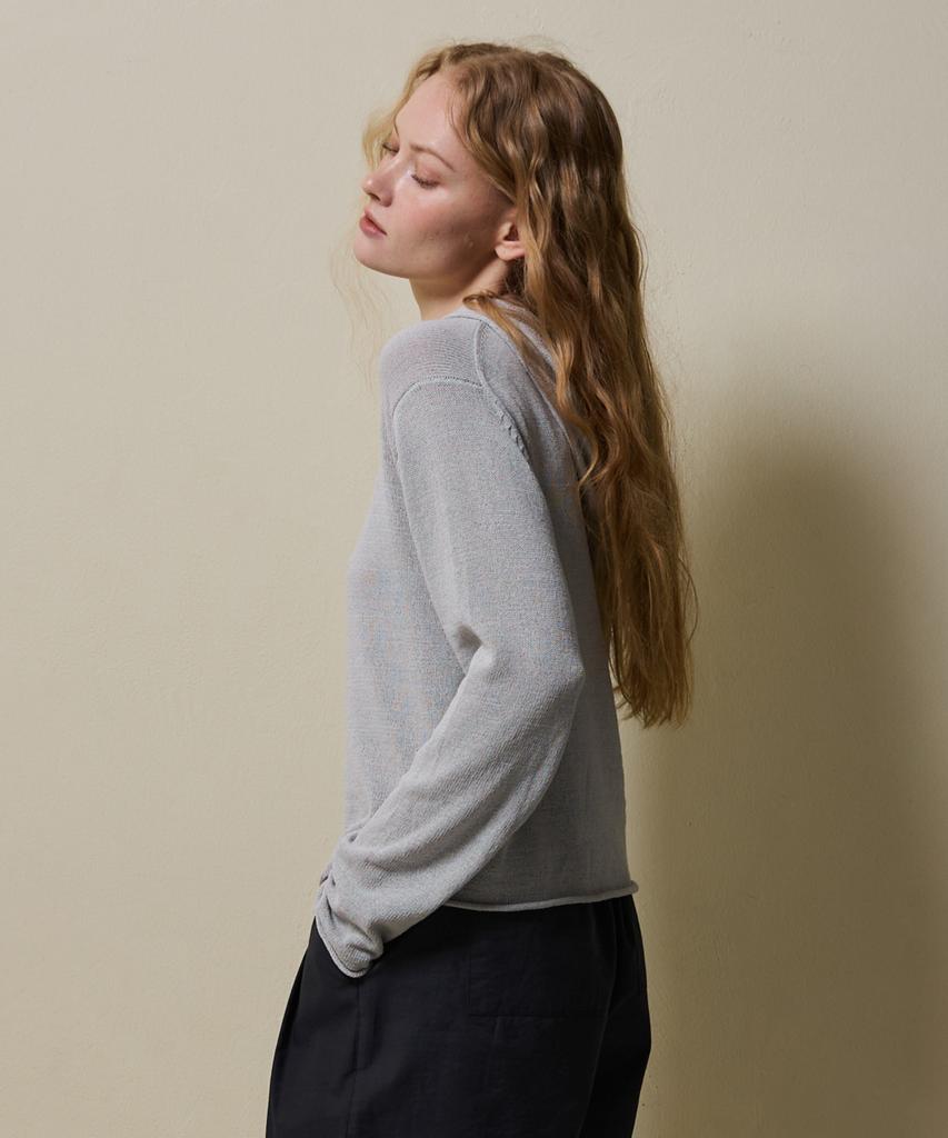 SHINE ON YOU Airy Linen Blend Slim Hoodie Knit_Soft Gray