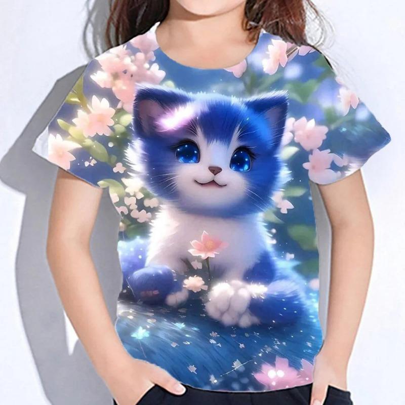 Children's Clothes 3d Print Kawaii Cat Pattern T Shirts Short Sleeve Tops 2026Kids Clothing Girls Boys Clothes 2 To 8 Years