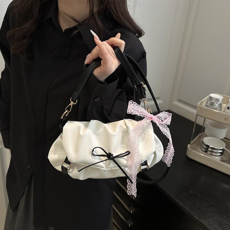 Y2K Sweet Ballerina Inspired Women's Crossbody Bag Fashion Soft Pink Bow Decor PU Leather Shoulder Bag for Commuting, Dating, Casual Outings KTB