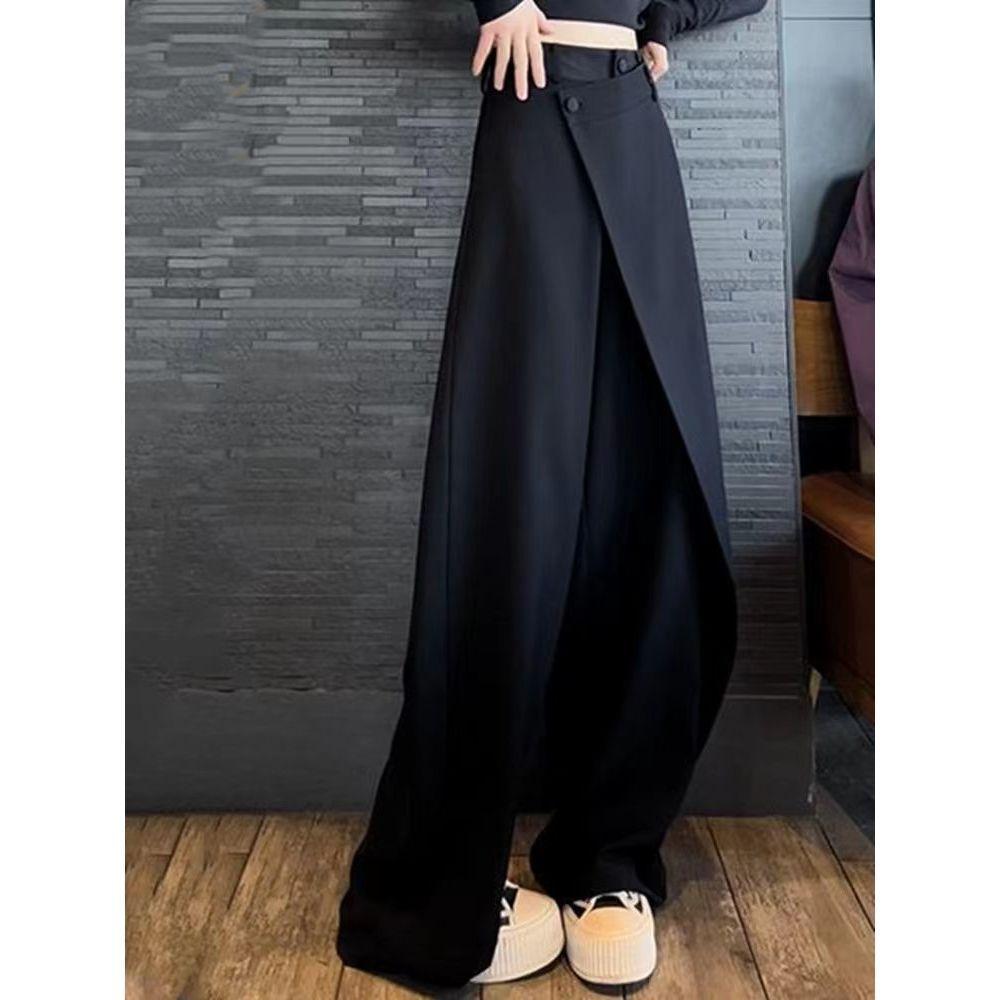 Women Pants High Waisted Wide Leg Pants Irregular Patchwork Casual 2023 Fashion Black Full Length Solid Spring Straight Trousers