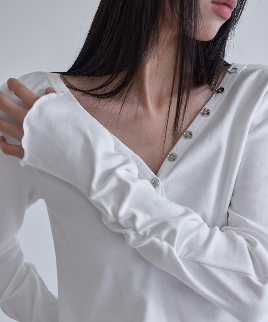 Londonda Button V-Neck Long Sleeve T-Shirts, 3Colors