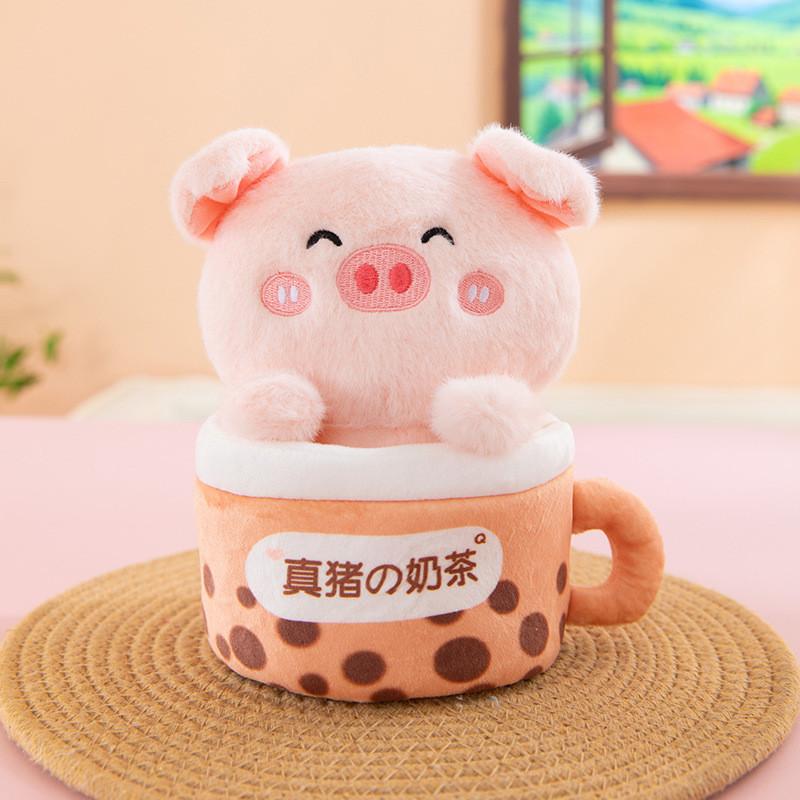 Schwein Plüschtier in Form einer Milchteetasse für Kindergeschenk und Heimdekoration
