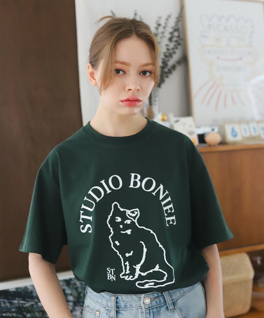 BONIEE Cat Symbol Graphic Loose T-Shirt Green