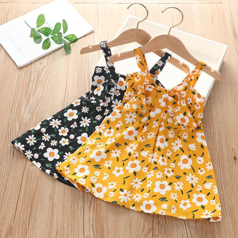 Sweet Halter Dress for Girls Summer Children Sleeveless Polka Dot Floral Princess Dress