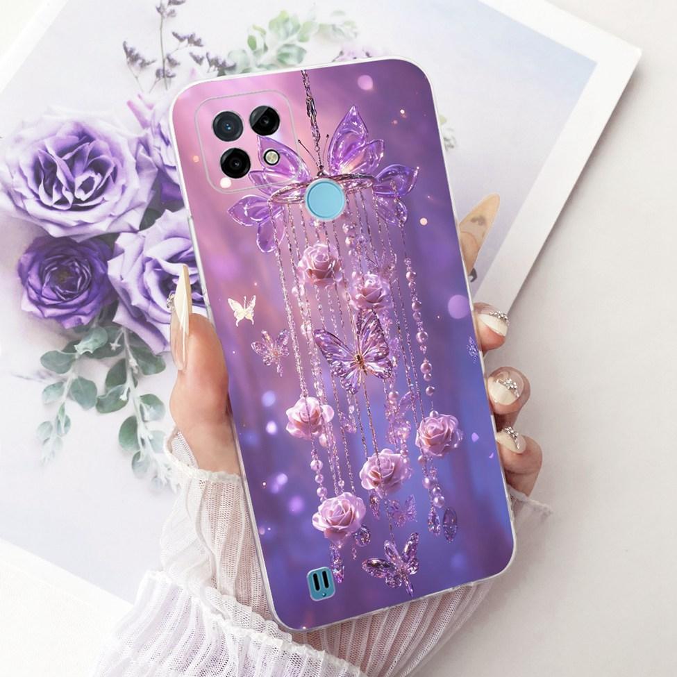 Clear Cover For Realme C21 Case RMX3201 Cute Cat Fashion Butterfly Funny Painted Phone Casing For Real me C21