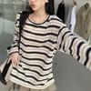 VAYLA Women T-shirt Spring and Autumn New Korean Loose Striped Long Sleeve T-shirt Female Students Thin Versatile Tops