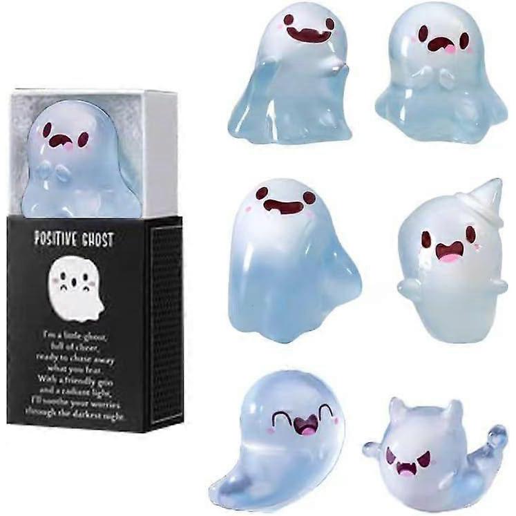 6 Stück Halloween Mini-Geisterfiguren mit Box, Leuchtende Mini-Geisterharzfiguren, Leuchten im Dunkeln Mini-Harzgeister, für Halloween-Party-Mitgebsel