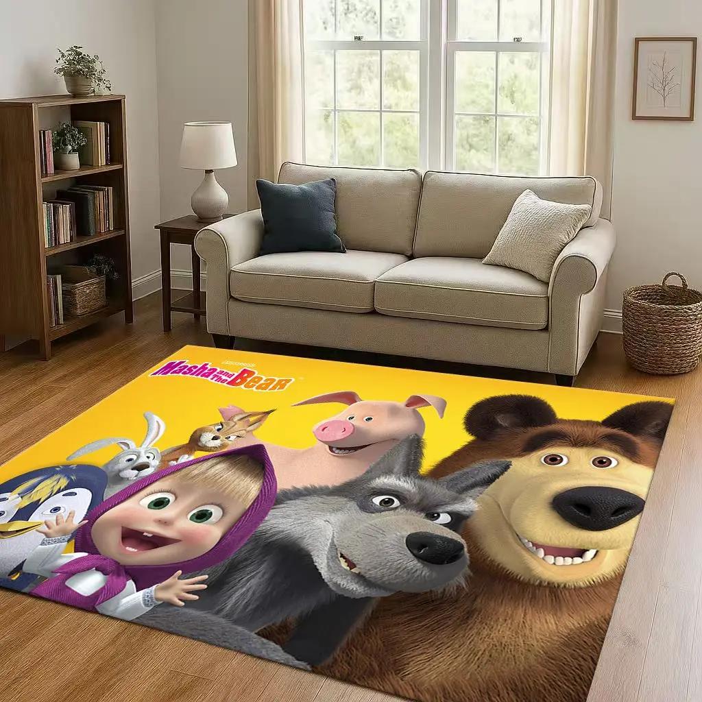 HD Cartoon M-Masha and B-Bear Christmas Gift Living Room Non-Slip Area Rug Carpet for Bedroom Playroom Sofa,Home Decor Doormat