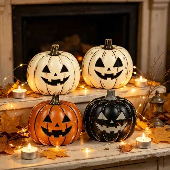 Retro-Stil Herbst-Requisiten 3/4 Stück Vintage Holz-Kürbis-Dekoration, Rustikales Herbst-Tischmittelstück, Bauernhaus Tischdekoration Halloween Regal Akzent