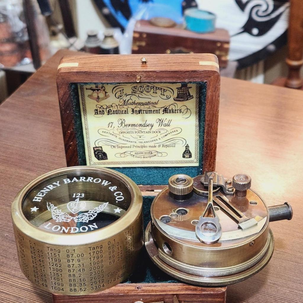 Maritime Brass Sextant Vintage Nautical British Army Pocket Box Sextant with Personalized Wood Box by Henry Barrow & Co London