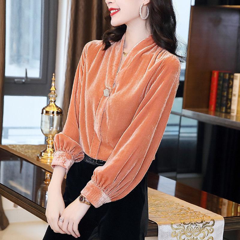 Bluse frauen Lange-ärmeln Top 2022 Herbst Neue Lose V-ausschnitt Bodenbildung Shirt Frauen Tops
