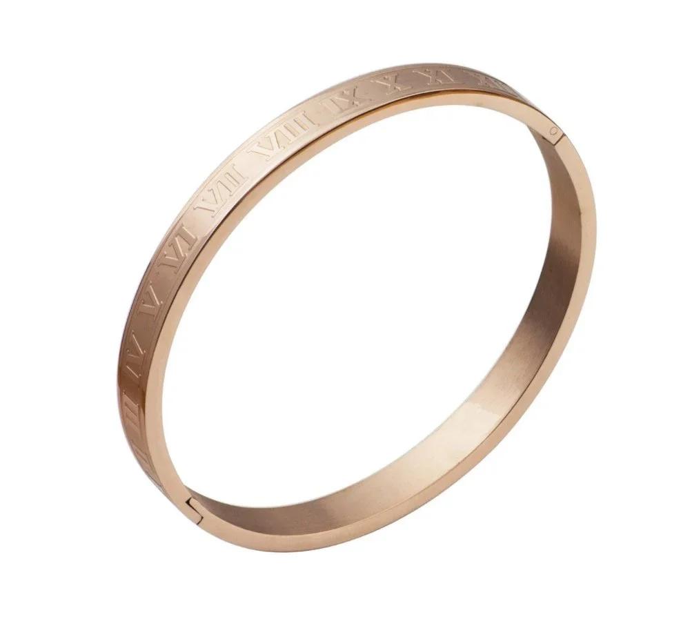 Man And Women's Light Luxury Cuff Bracelet Bangle,Stainless Steel Bracelet Carving Roman Numeral,Couple And Lovers Hand Zircon