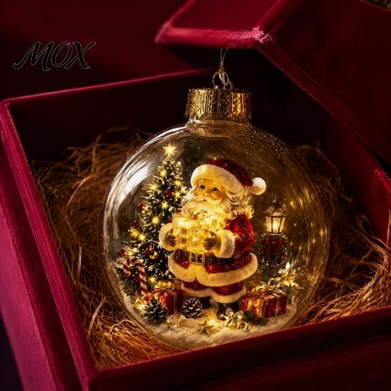 Decorative Night Lights for Bedroom Lighted Christmas Ornament with Warm LED Lights, Retro Metal Cap Ornaments Mantels Transparent Ball Holiday