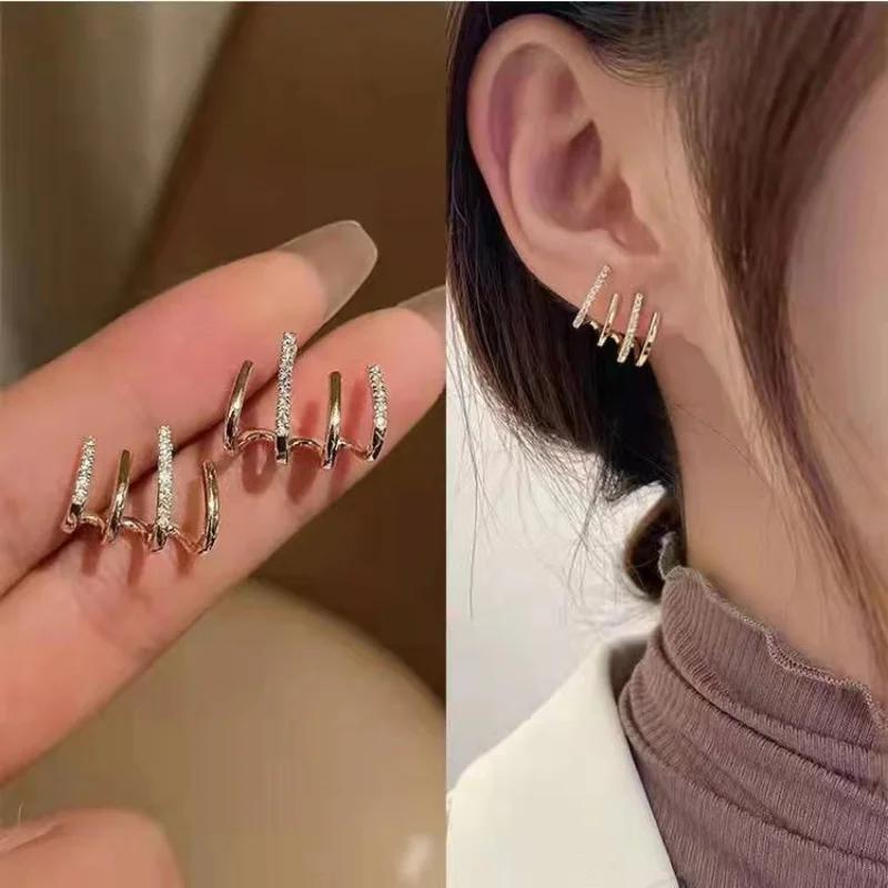 Koreanische Krallenohrringe Vier-Krallen-Fassung Goldfarbe Ohr Ohrring Glitzernder Kristall Süß Damen Steckerohrringe Modeschmuck Geschenk