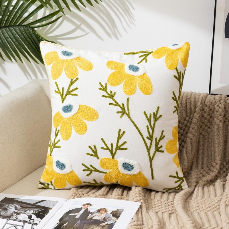 45x45cm Flower Embroidered Pillow Cover Rural Style Home Sofa Pillowslip Bedhead Cushion Office Chair Lumbar Mat Easy To Clean Pillowcase Without Core
