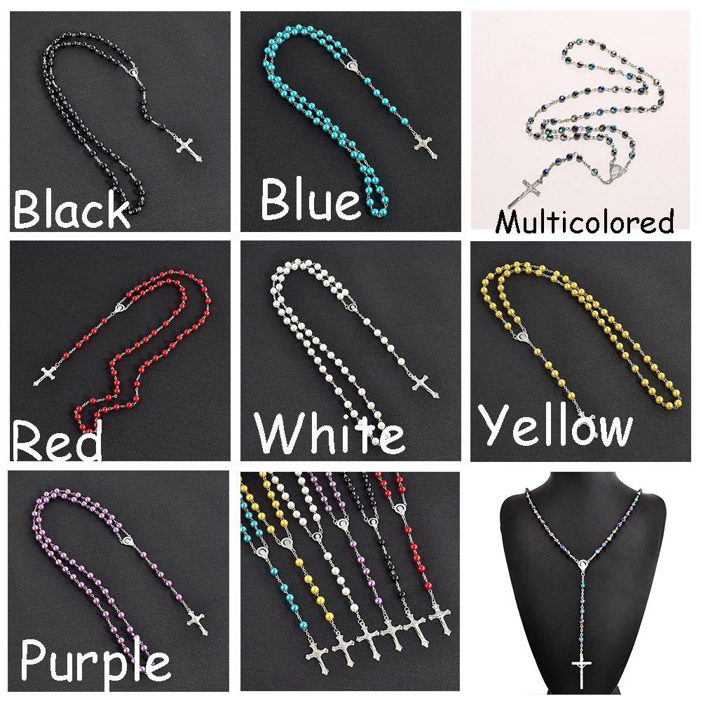 Fashion Crucifix Charm Virgin Mary Pendant Rosary Beads Chain Cross Necklace Jesus