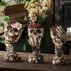 Unique Flower Holder Hear No Evil, Speak See Evil Skull Vase, Resin Ornament with Retro Distressed Vase Rose Decor, Halloween Gothic Skeleton Display