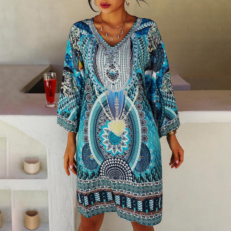 Plus Size Beach Cover Up Robe Plage Sarong Swimsuit Cover Up Fashion Print Mujer Beachwear Bathing Suit Women Maxi Dress