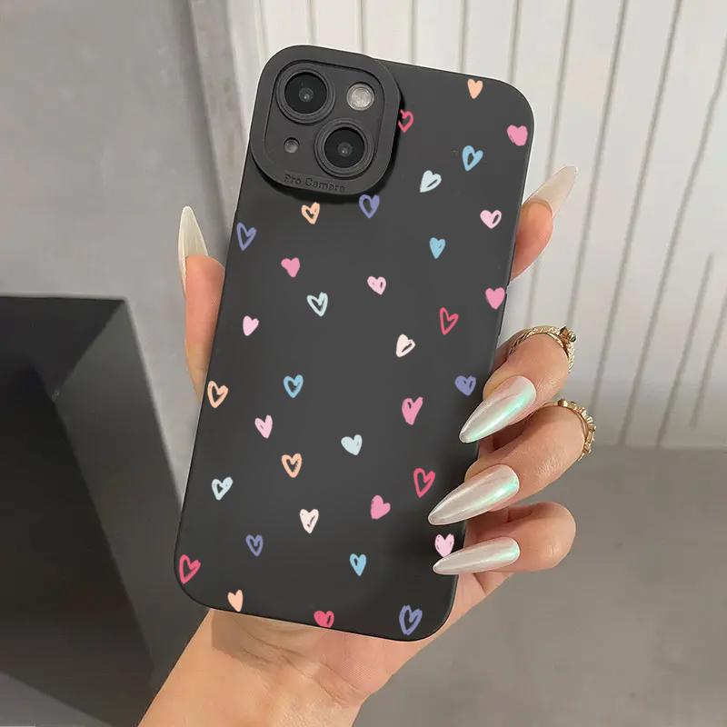 Colorful Small Love Heart Silicone Soft Phone Case For iPhone 15 16 17 Pro Max 11 12 13 14 XS XR X 7 8 Plus 16E Shockproof Cover