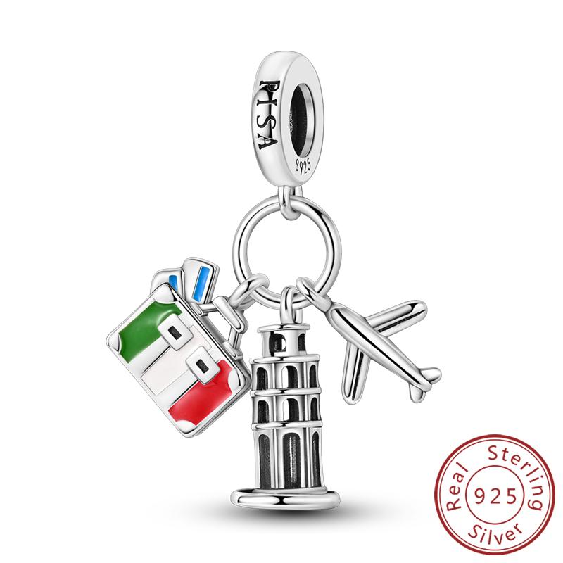 925 Silver Charms Beads Paris Eiffel Castle Church Pendant Fit Bracelet Bangle Pendant Women DIY Jewelry Gift