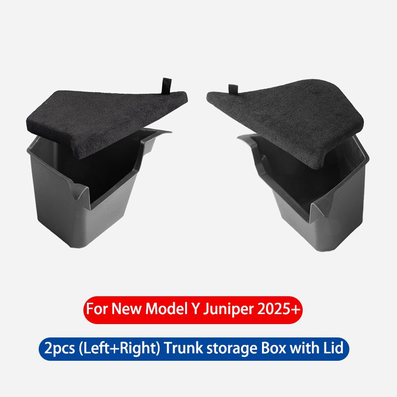 For Tesla ModelY Juniper Rear Trunk Left Right Side Storage Box with Cover Tail Boot Organizer Partition Decoration Accessories