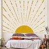 Kanuyee Gold Boho Burning Sun Tapestry Wall Hanging, Retro 70s Abstract Vintage Geometric Line Sunrise Tapestries for Bedroom Living Room Backdrop