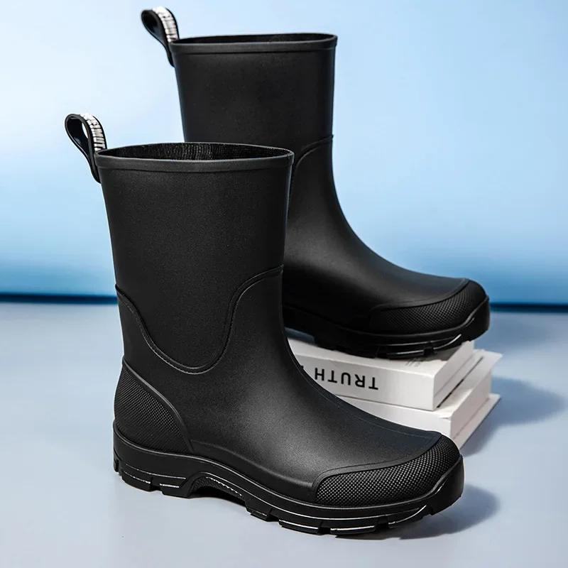 Men's Shoes Winter Mid-calf Rain Boots Fashion Shoes Outdoor Slip-resistant Water Shoes for Men Lightweight Waterproof Boots