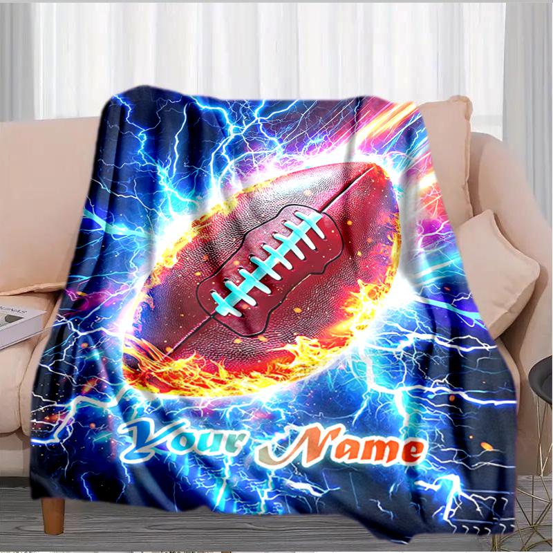 1PC Custom Name Electric Football Power Flannel Blanket Versatile, All-season Throw Suitable for the Living Room, Bedroom, Camping, Travel, and Gift