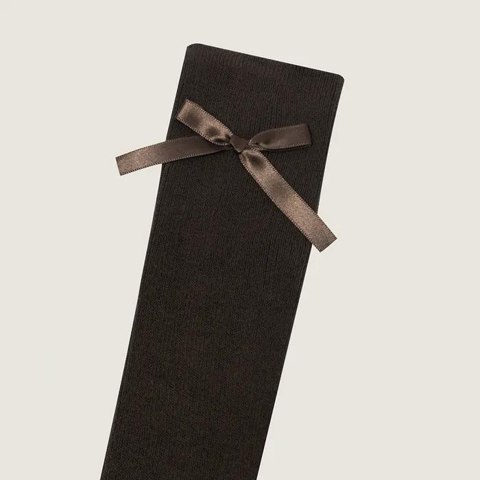 Ribbon over knee socks_Brown