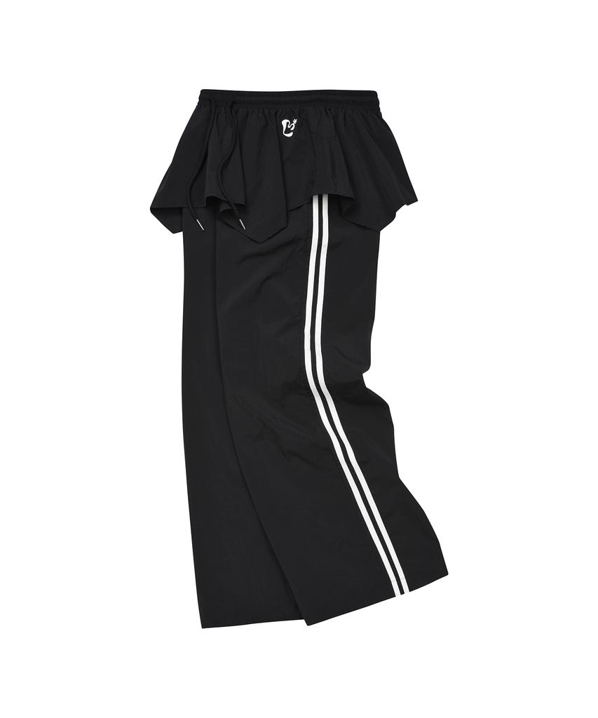 LMR Layered Track Nylon Skirt Pants Black