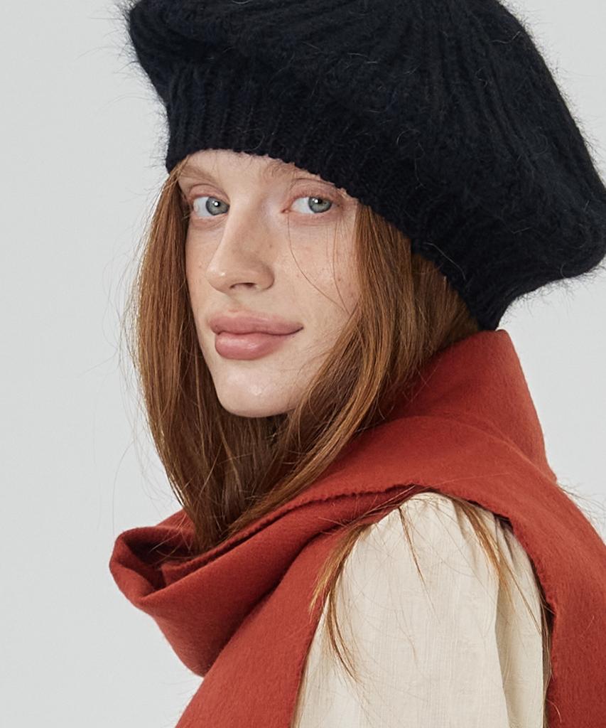 THE-ABON Basic Angora Beret Dark Beige