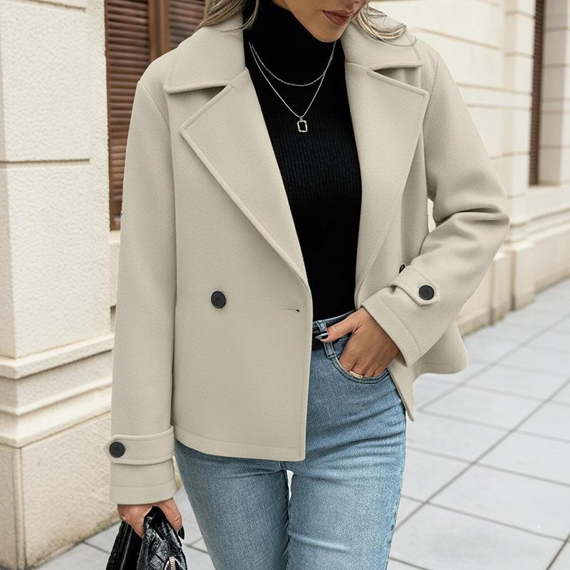 YYFS Women's Fashion Casual Solid Color Print Autumn Winter Long Sleeve POLO Neck Jackets & Coats