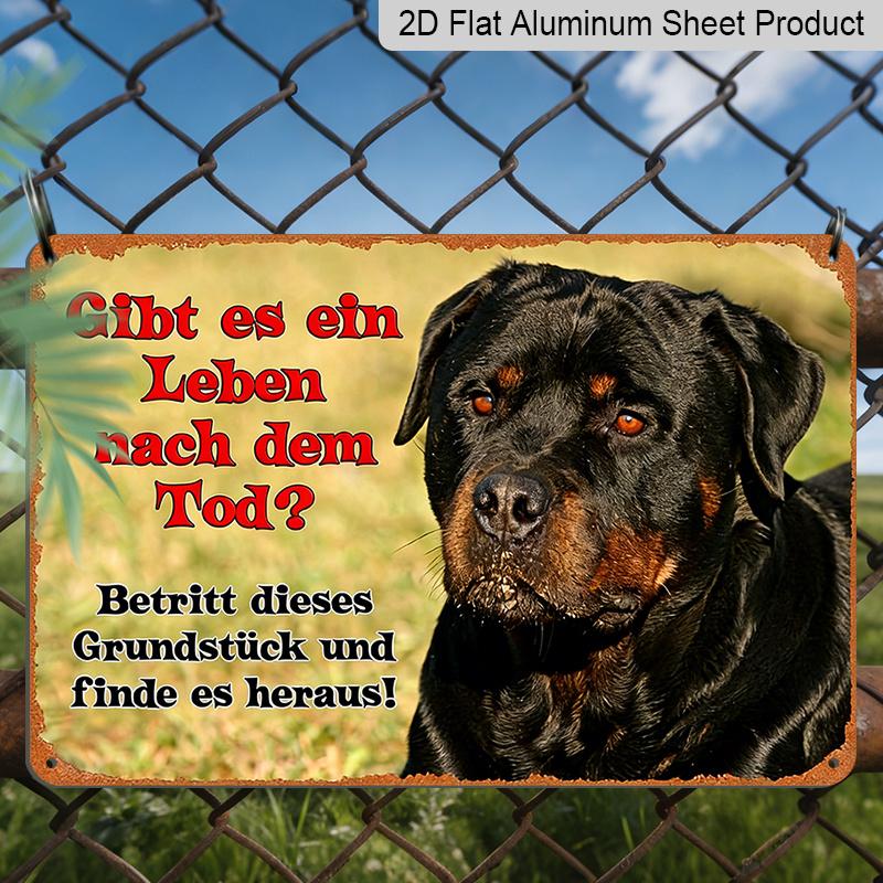 Plat 2D, 1 pièce Panneau d'avertissement Drôle, 12"×8" - Plaque avec Citation Allemande, Décoration de Jardin Vintage en Aluminium, Cadeau d'Avertissement de Sécurité pour Chien Humoristique