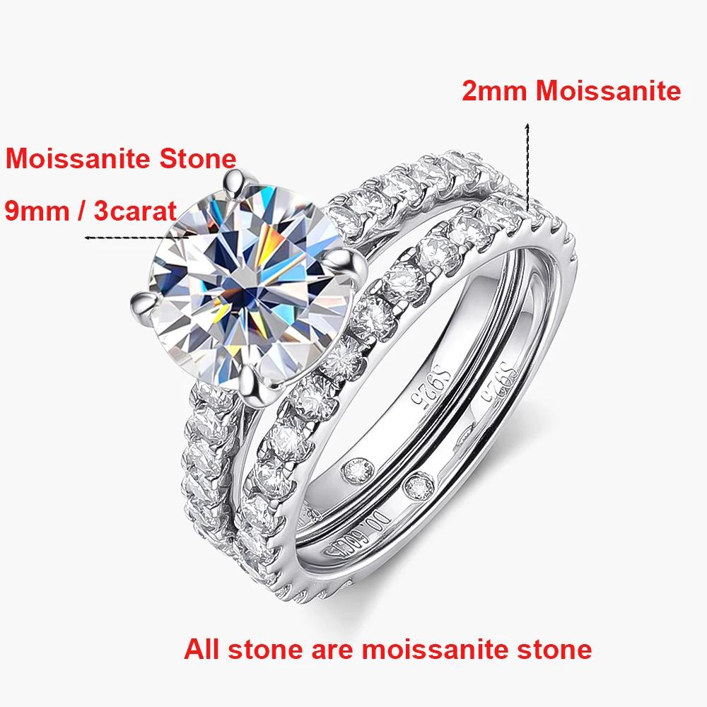 Full Moissanite Bridal Rings Set with Gra Certificate D Color Diamond Engagement Ring 925 Sterling Silver Wedding Band for Women