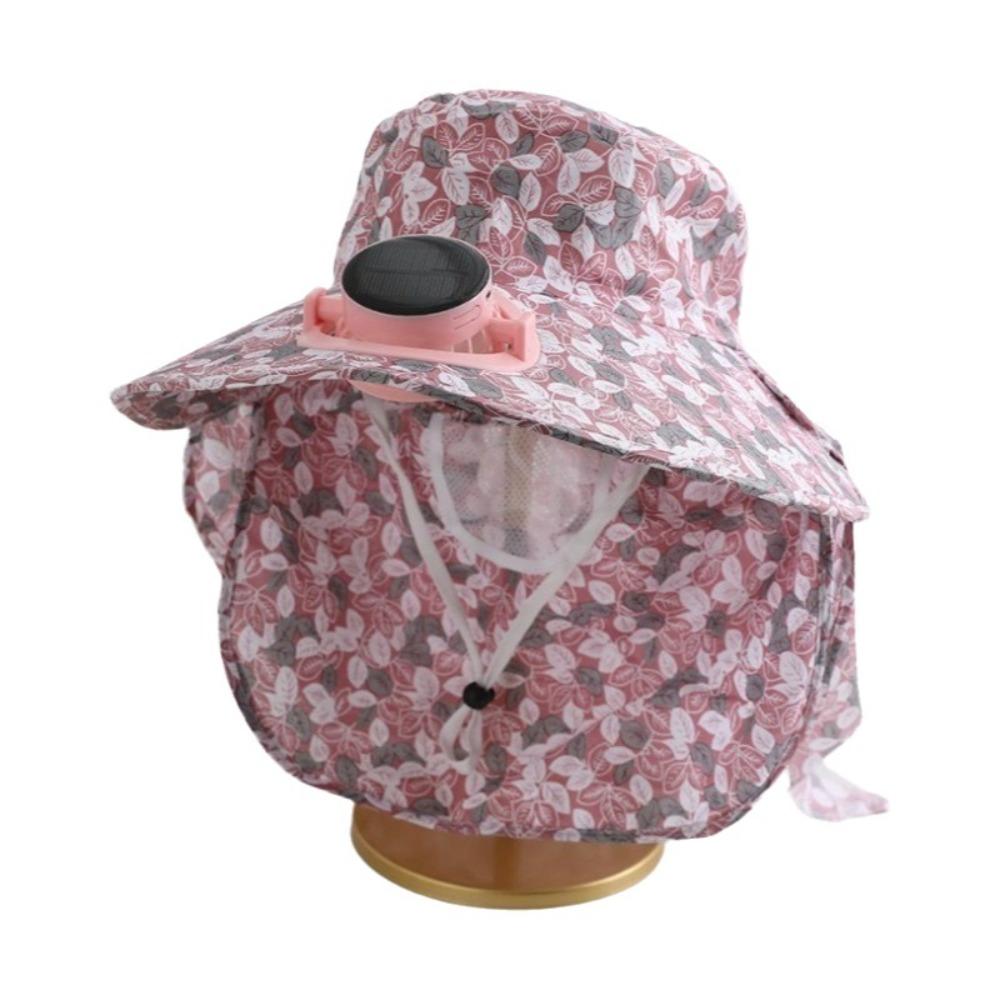 Door Fan Anti-UV Solar Fan Cap Breathable 300MA Current Sun Cap Long Sun Shield Floral Design Cooling Fan Hat Outdoor Activities