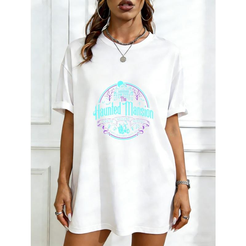 Black Oversized T Shirt With Haunted Mansion Graphic And Text For Casual Wear