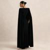 Elegant European Style Autumn/Winter Women's Evening Gown - Solid Color, Pleated, Round Neck, Waist-Cinched Skirt
