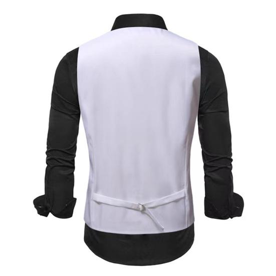 Męska kamizelka z nadrukiem bez rękawów, dekolt w serek, jednorzędowa plama, muszka, kieszonkowy, kwadratowy, slim fit, retro, pan młody, ślub, występ, klub, kamizelka, dyskoteka