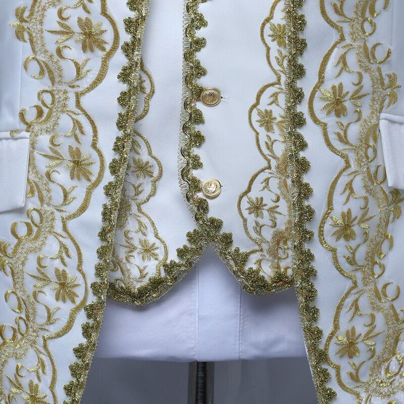 Men's Wedding Suit Medieval Jacket+Vest+Pants 3 Pieces Retro Costume Military Blazer Royal Fancy Dress Suits