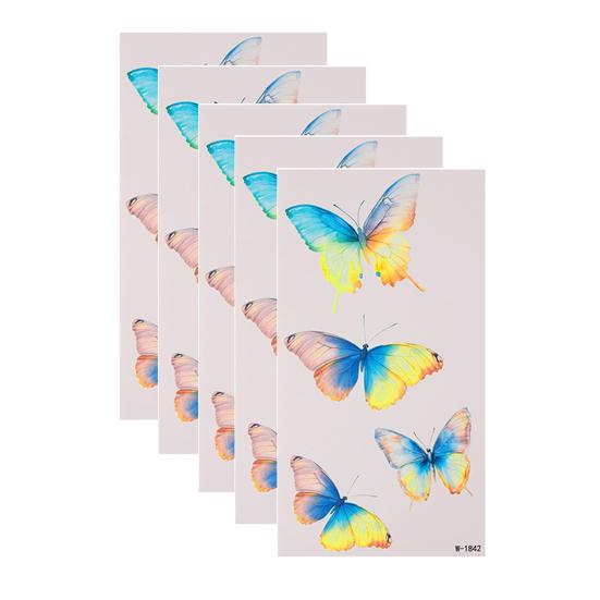 Huaqianguhh 5 Sheets Butterfly Tattoo Stickers, Waterproof Temporary Flower Tattoos, Colorful Face Body Tattoos for Parties Night Club Music Festival