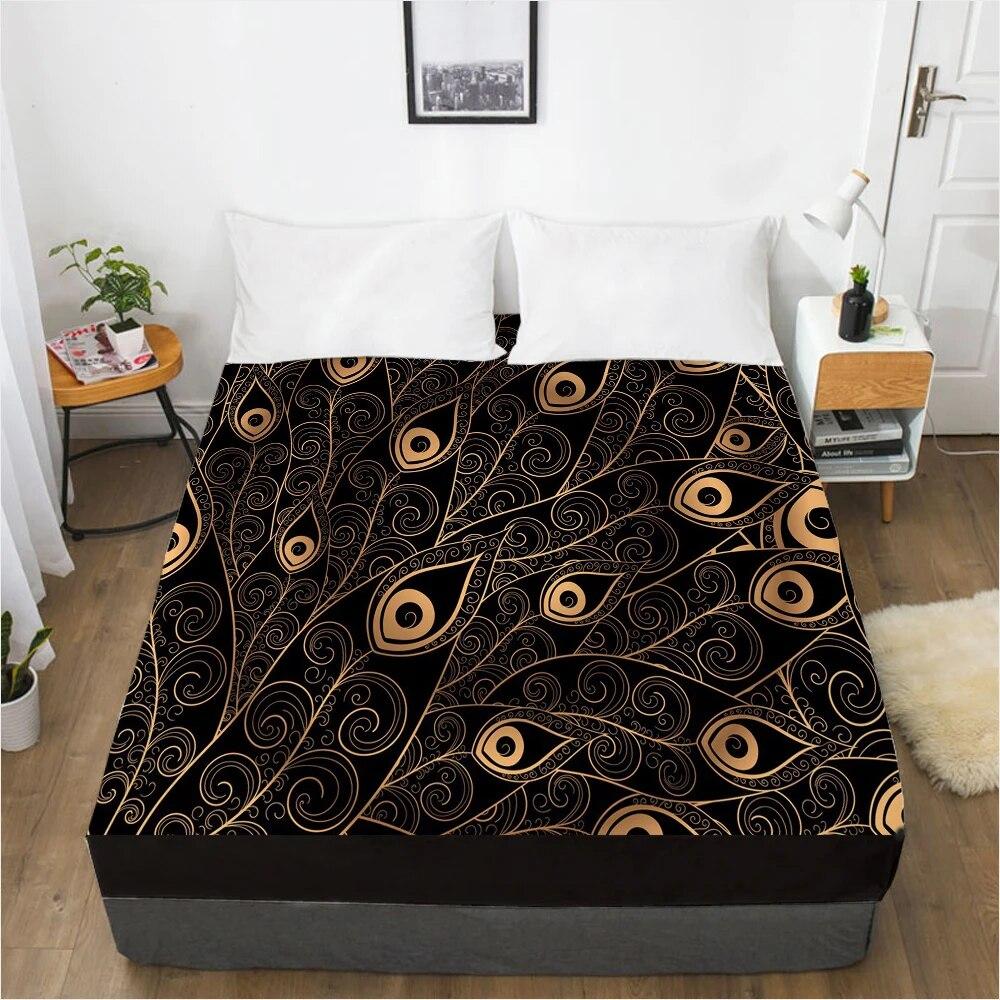 Простирадла Наматрацник з гумкою Постільна білизна Простирадло Простирадло 90x200 180x200 200x220 Розмір 3D-друк Чорне Золоте