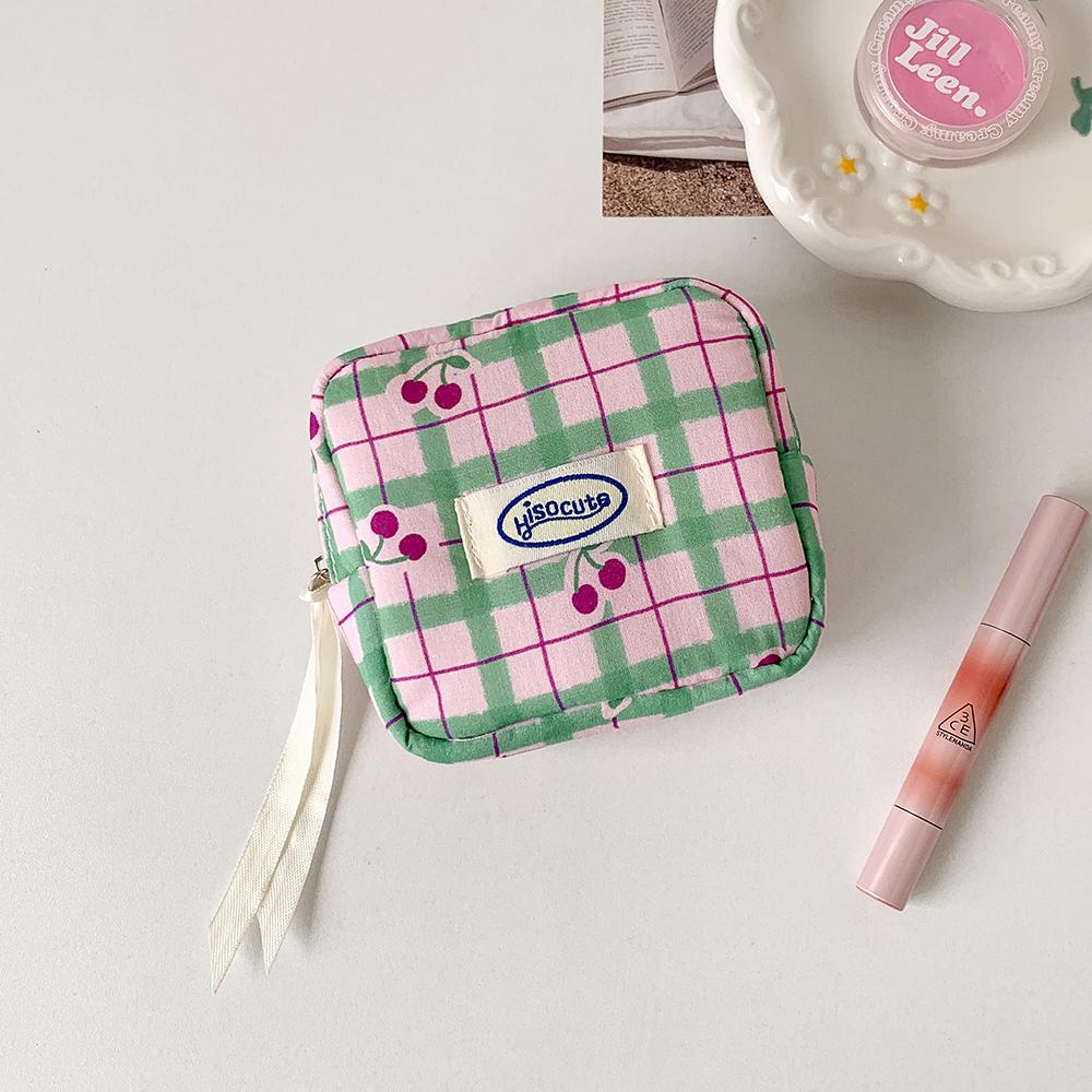 Fabric Plaid Multi-color Storage Bag, Portable Mini Storage Bag for Lipstick/headphone Storage, Travel Accessories