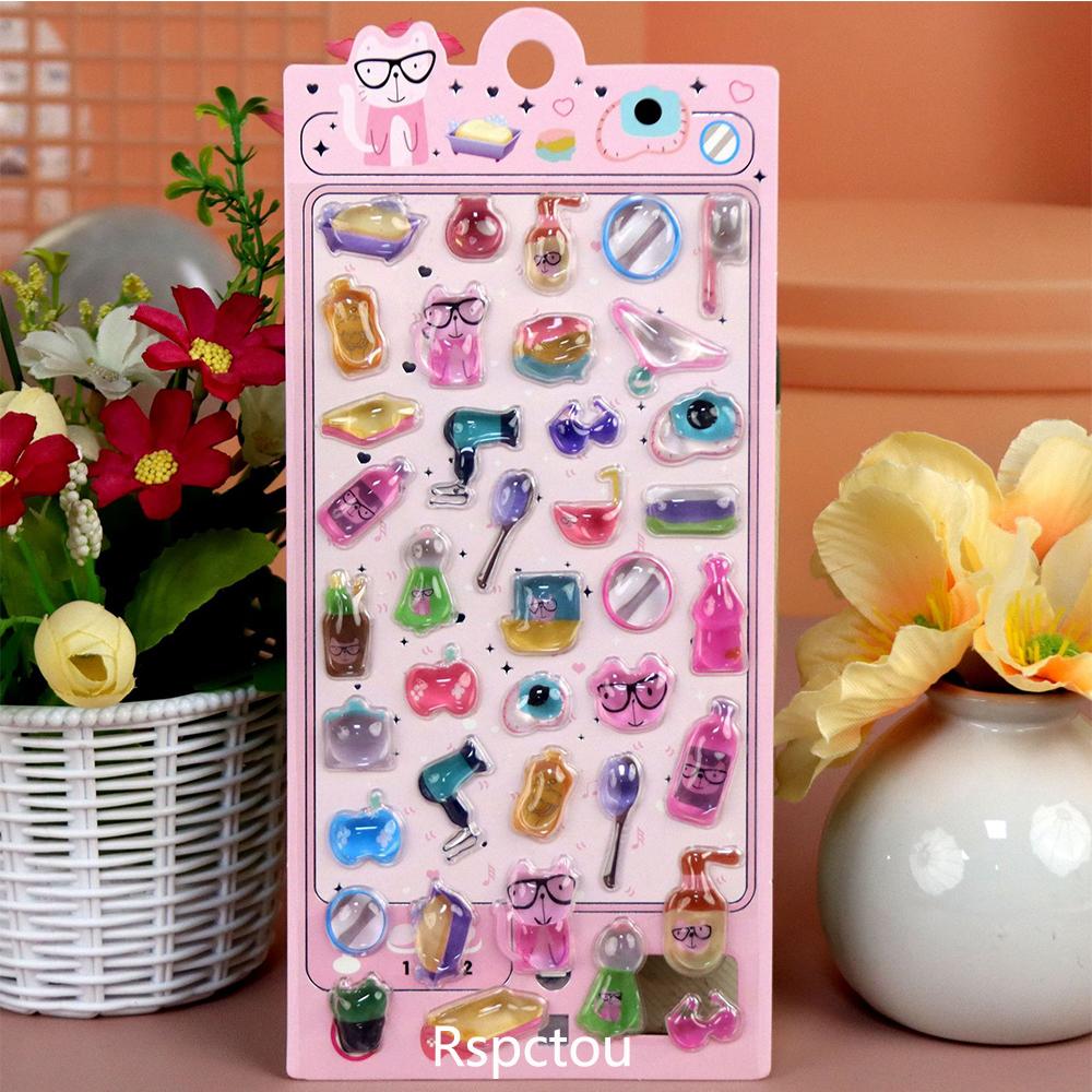 Kawaii Cartoon Animal 3D Sticker Cute Fun DIY 3D Embossed Crystal Stickers for Scrapbook Journal Stationery Decoration