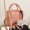 Korean Casual Simple Solid Color Niche Portable Boston Bag Fashionable Versatile Lychee Pattern Texture Commuter Messenger Bag