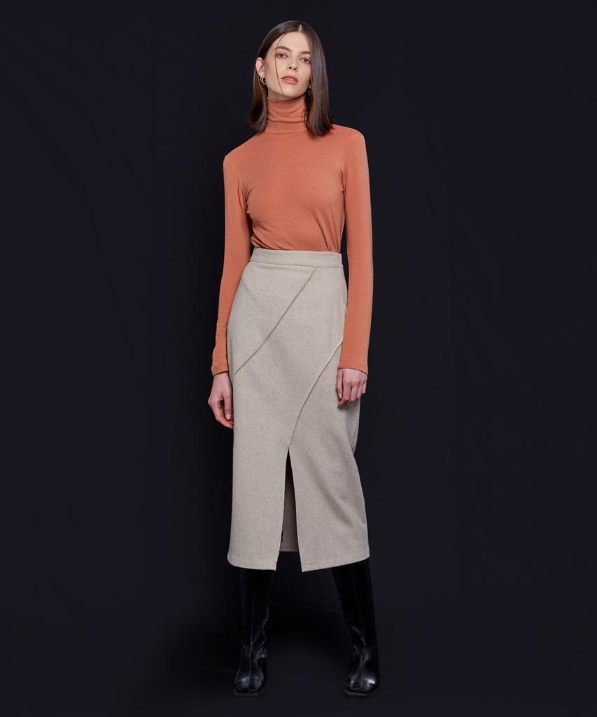 Nevel Everywear Wool Combi Skirt_Beige