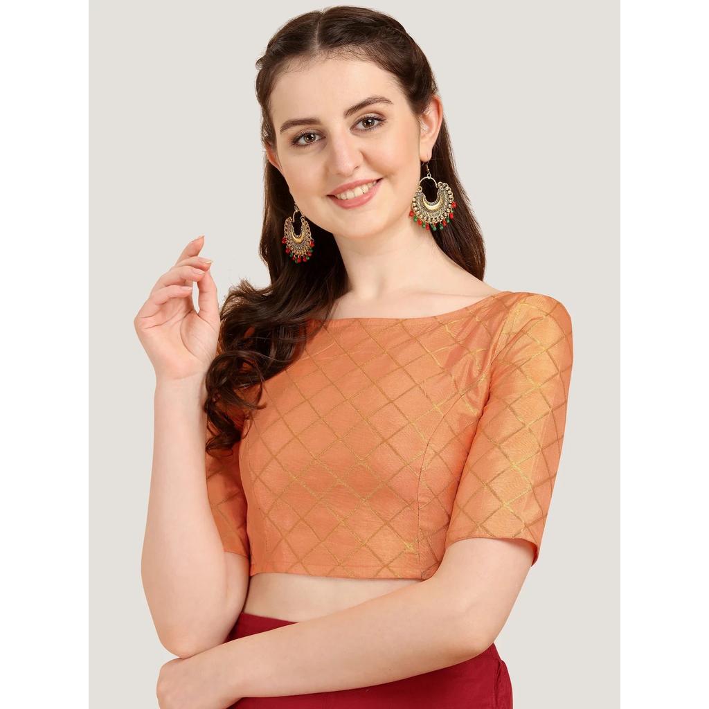 Beautiful Jacquard Woven Work Blouse Indian Wedding Party Wear Stitched Choli