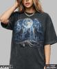 Vintage Wolf Lightnings 90s Graphic Shirt,2000s Nature Polar Lights Top,Full Moon Wilderness Tee,Rustic Outdoor Gift,Grey Wolf Washed Tee